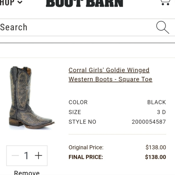 CORRAL Girls Western Cowboy Boots Size 2.5 Square Toe Wings and Cross Embroidery - Picture 9 of 9